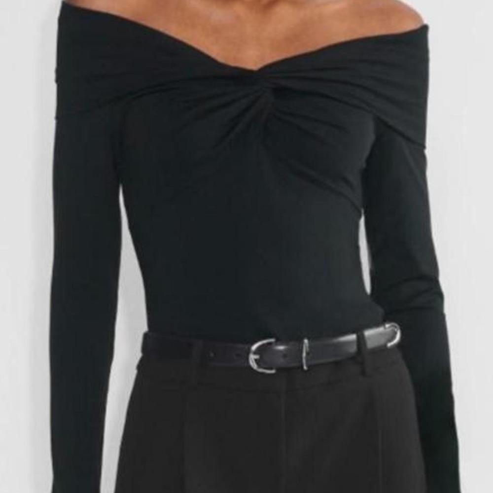 Aritzia Babaton Contour Off The Shoulder Black Long Sleeve Top XXS 2XS Blouse - Picture 2 of 7